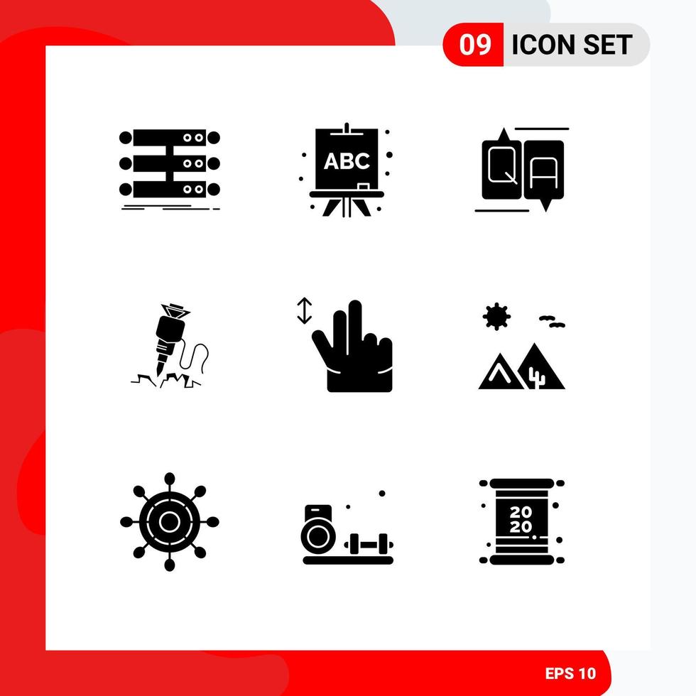 Group of 9 Solid Glyphs Signs and Symbols for gesture repair chat construction drill Editable Vector Design Elements