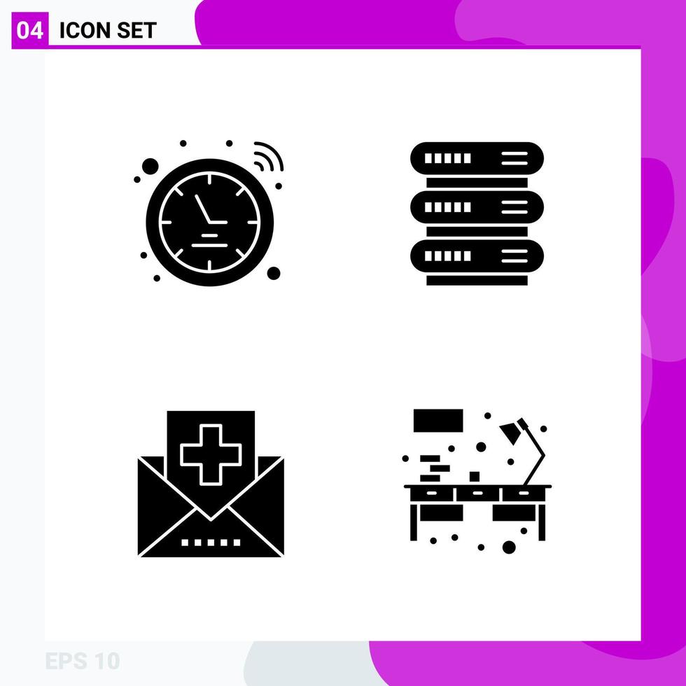 Solid Icon set Pack of 4 Glyph Icons isolated on White Background for Web Print and Mobile Creative Black Icon vector background