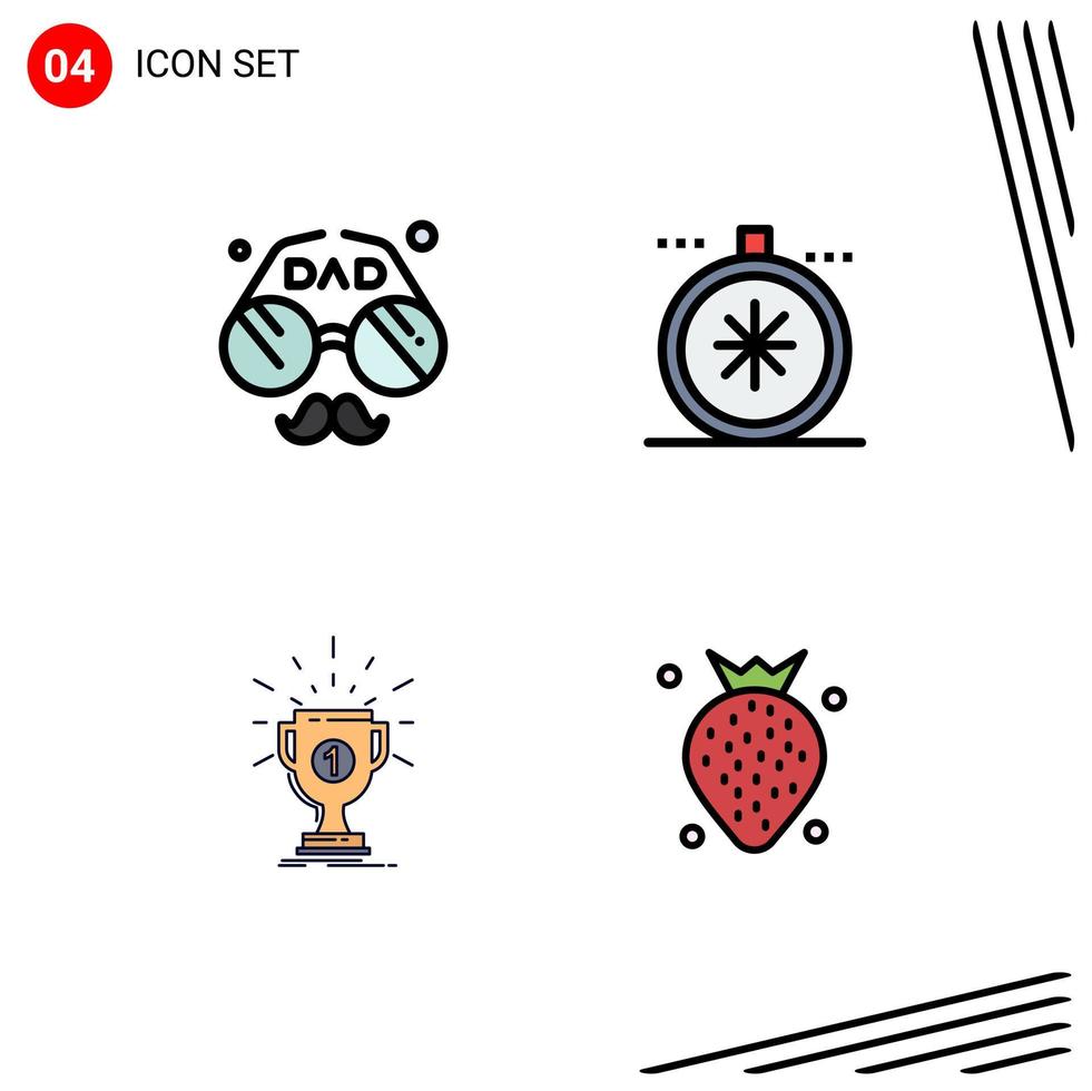 4 Thematic Vector Filledline Flat Colors and Editable Symbols of accessories award father direction prize Editable Vector Design Elements