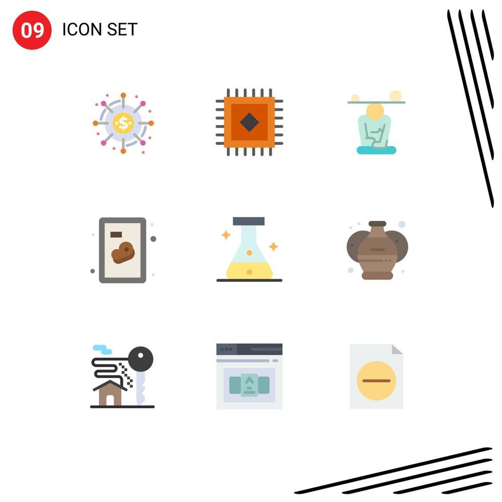 Universal Icon Symbols Group of 9 Modern Flat Colors of lab flask concentration steak beef Editable Vector Design Elements