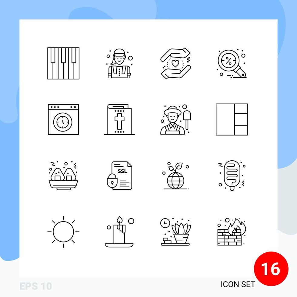 16 Universal Outline Signs Symbols of interface search worker magnifier discount Editable Vector Design Elements