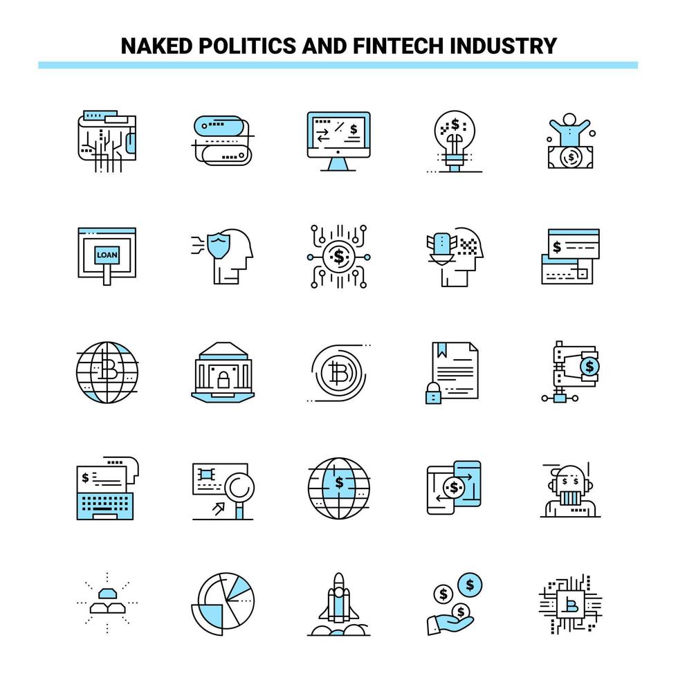 25 política desnuda e industria fintech conjunto de iconos negros y azules diseño de iconos creativos y plantilla de logotipo fondo de vector de iconos negros creativos