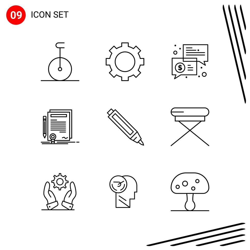 Collection of 9 Vector Icons in Line style Pixle Perfect Outline Symbols for Web and Mobile Line Icon Signs on White Background 9 Icons Creative Black Icon vector background