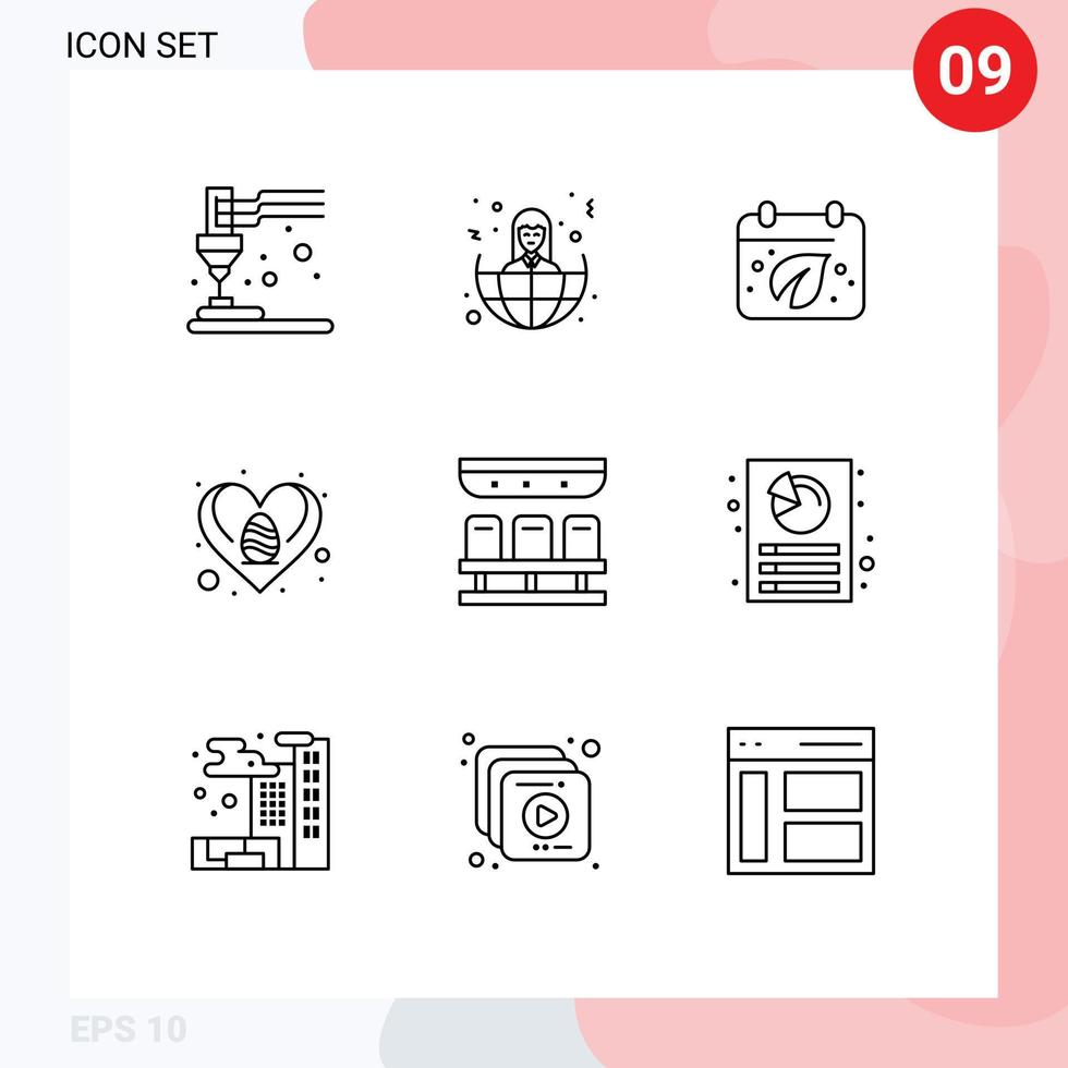 Modern Set of 9 Outlines Pictograph of train love earth heart easter Editable Vector Design Elements