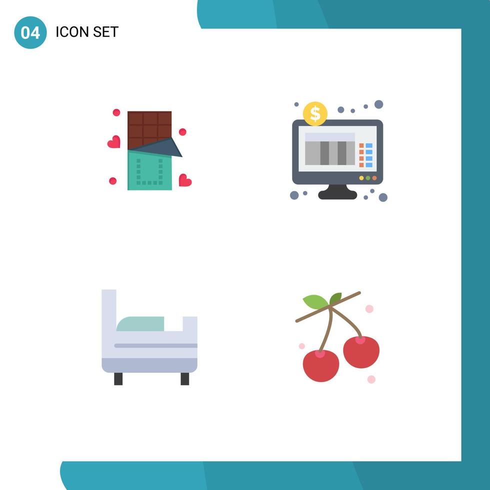 User Interface Pack of 4 Basic Flat Icons of chocolate bed room sweet internet banking cherry Editable Vector Design Elements