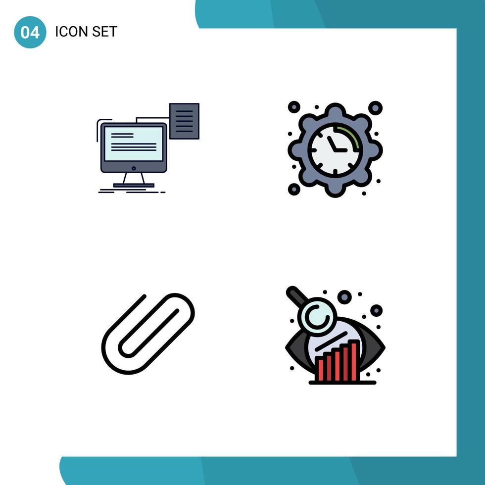 Pictogram Set of 4 Simple Filledline Flat Colors of resume attachment cv clock clip Editable Vector Design Elements
