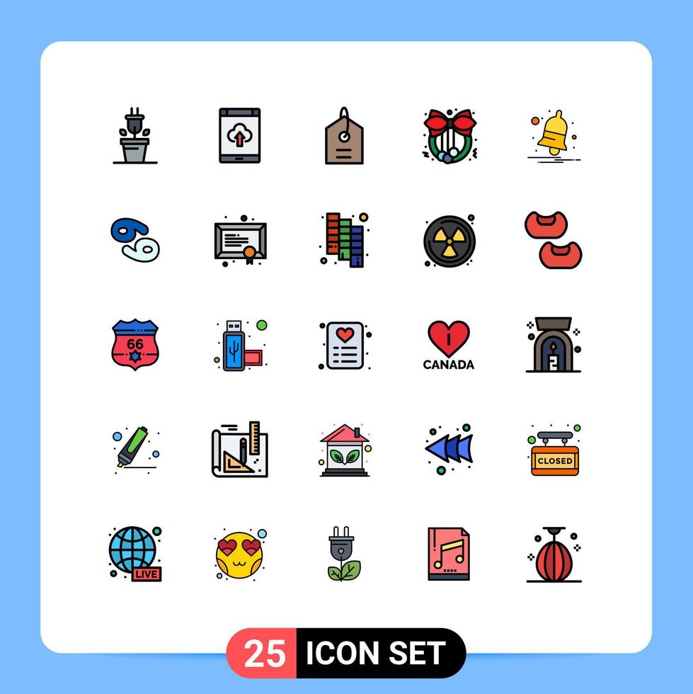 Pack of 25 creative Filled line Flat Colors of alert notification price bell decoration Editable Vector Design Elements