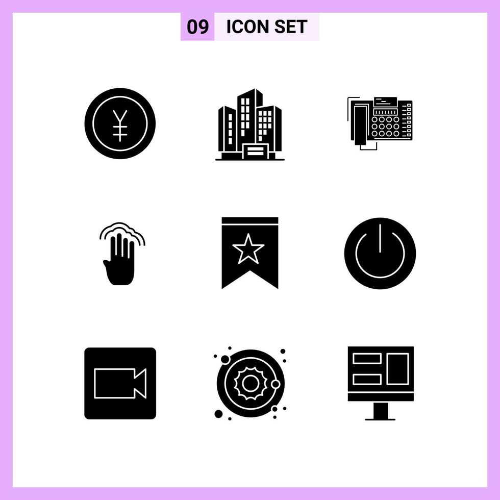 9 iconos en símbolos de glifo de estilo sólido sobre fondo blanco signos de vectores creativos para web móvil e imprimir fondo de vector de icono negro creativo