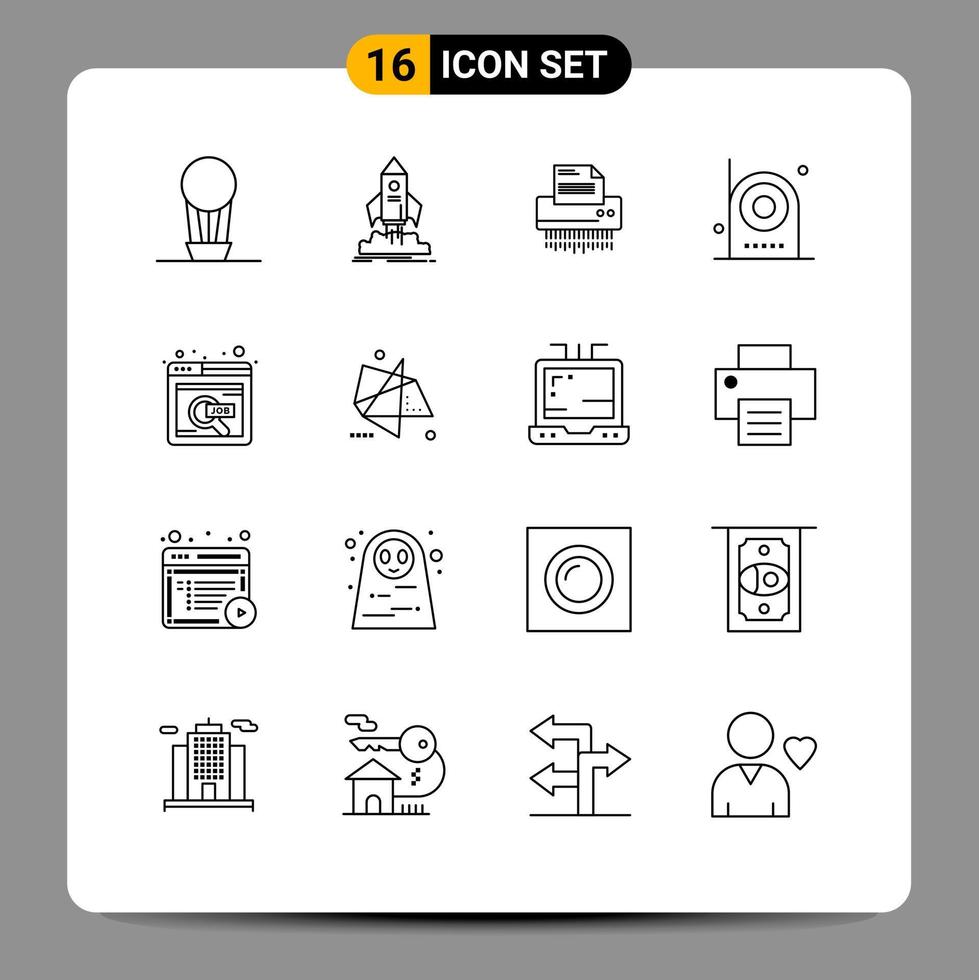 Editable Vector Line Pack of 16 Simple Outlines of electric camera shredder paper information Editable Vector Design Elements