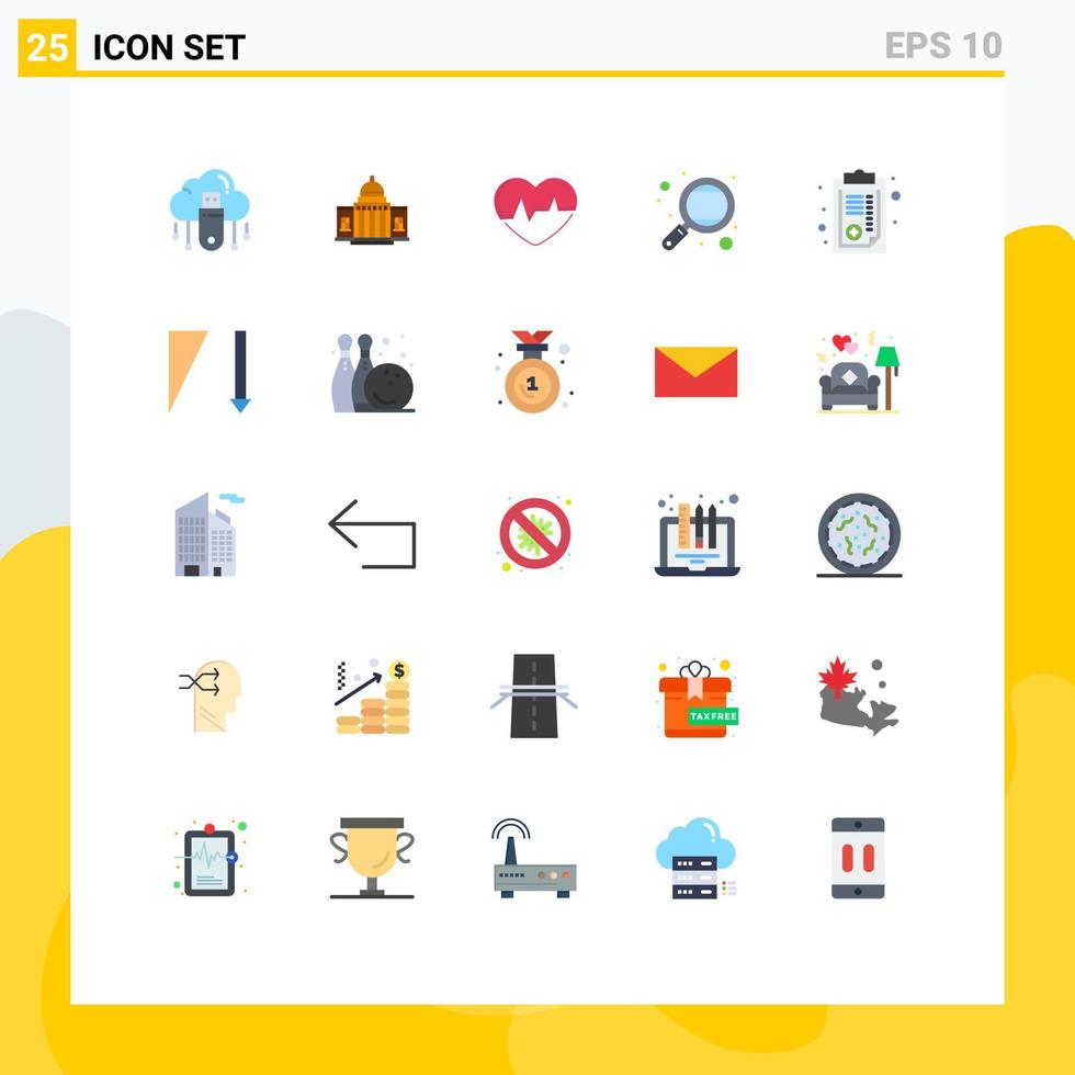 Universal Icon Symbols Group of 25 Modern Flat Colors of knowledge pulse house heartbeat ecg Editable Vector Design Elements