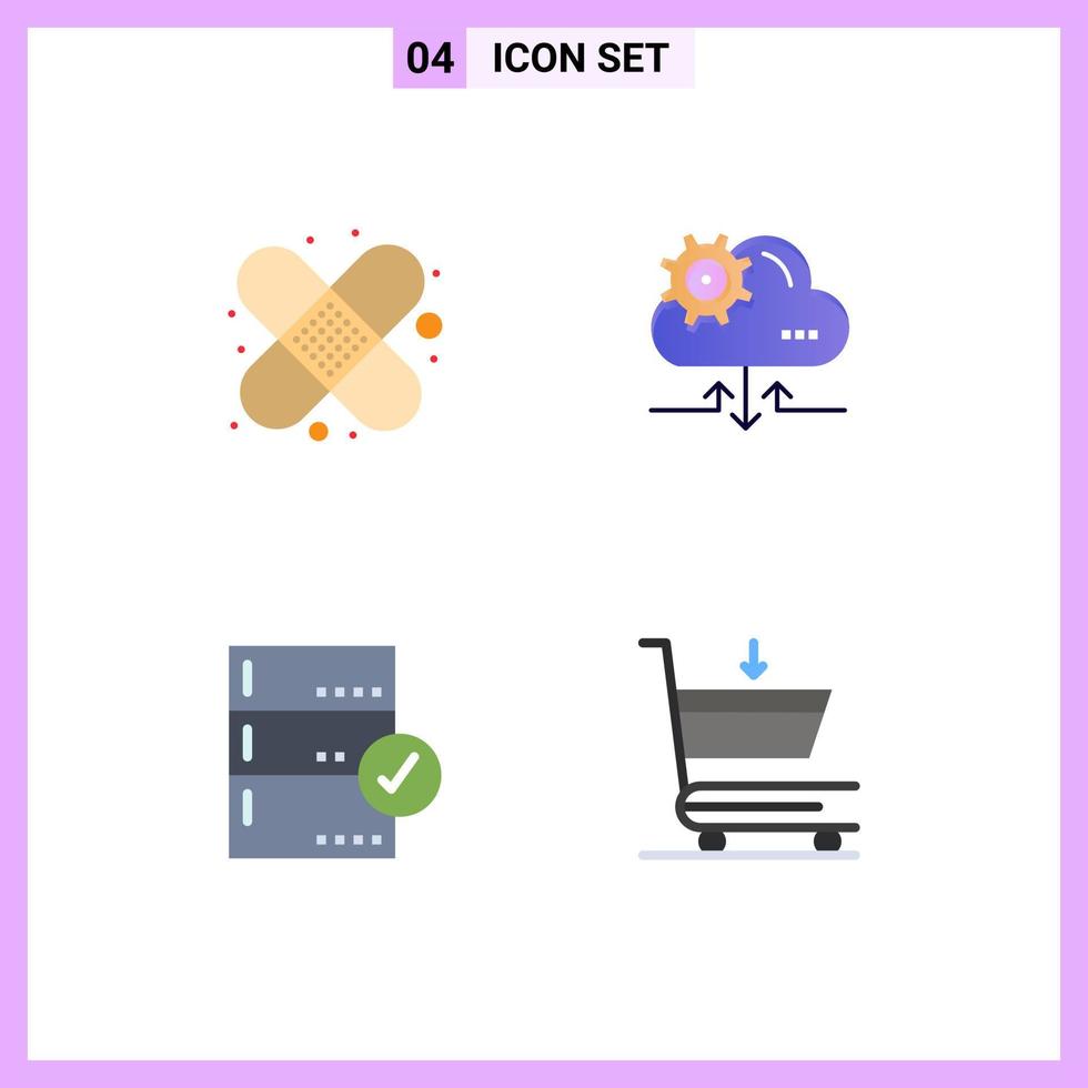Set of 4 Vector Flat Icons on Grid for band aid base cloud arrow data Editable Vector Design Elements