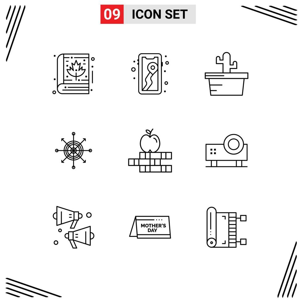 Set of 9 Vector Outlines on Grid for books target cactus arrow board Editable Vector Design Elements