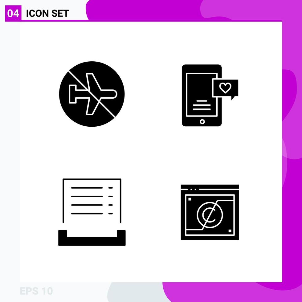 Solid Icon set Pack of 4 Glyph Icons isolated on White Background for Web Print and Mobile Creative Black Icon vector background