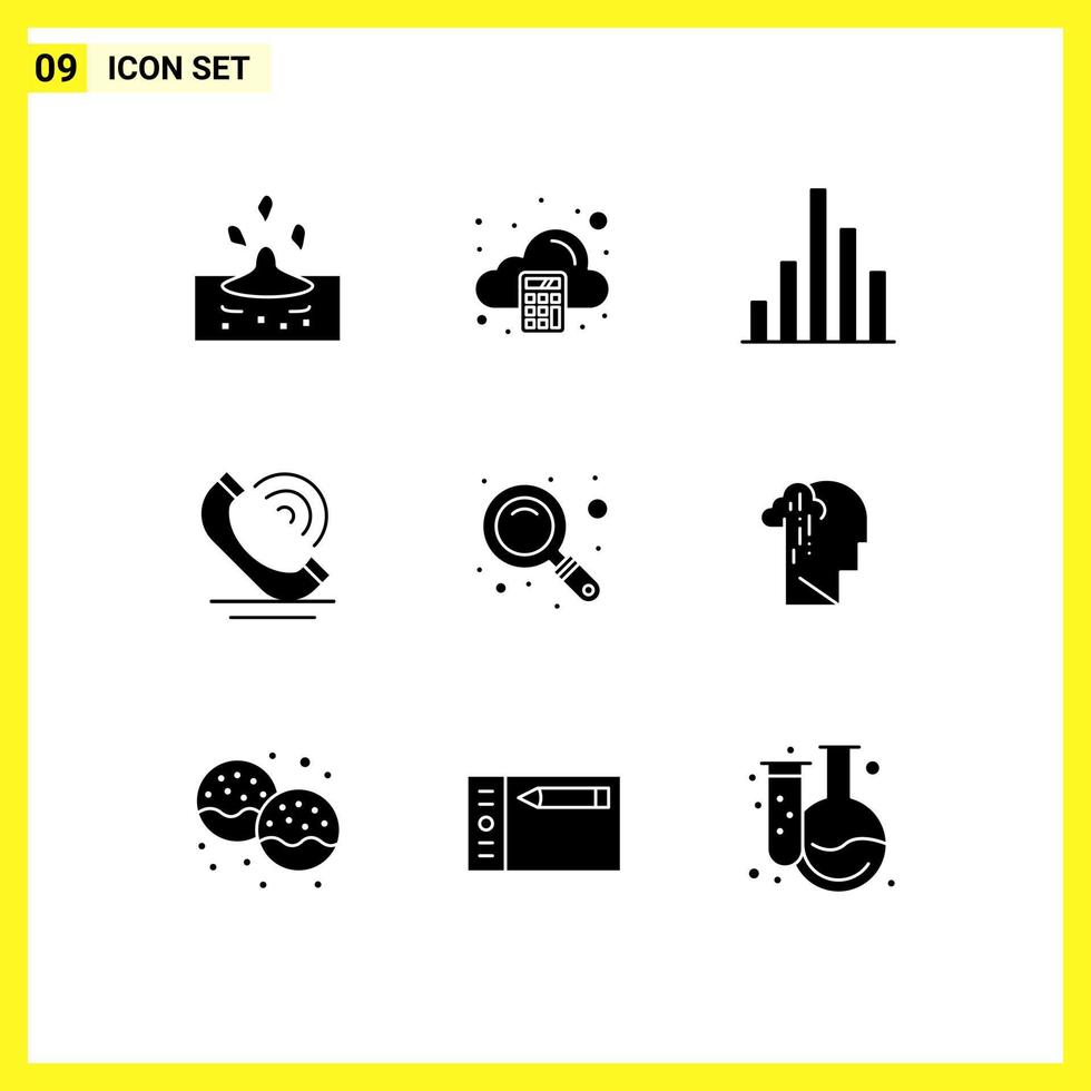 Mobile Interface Solid Glyph Set of 9 Pictograms of zoom magnifier analytics services communication Editable Vector Design Elements