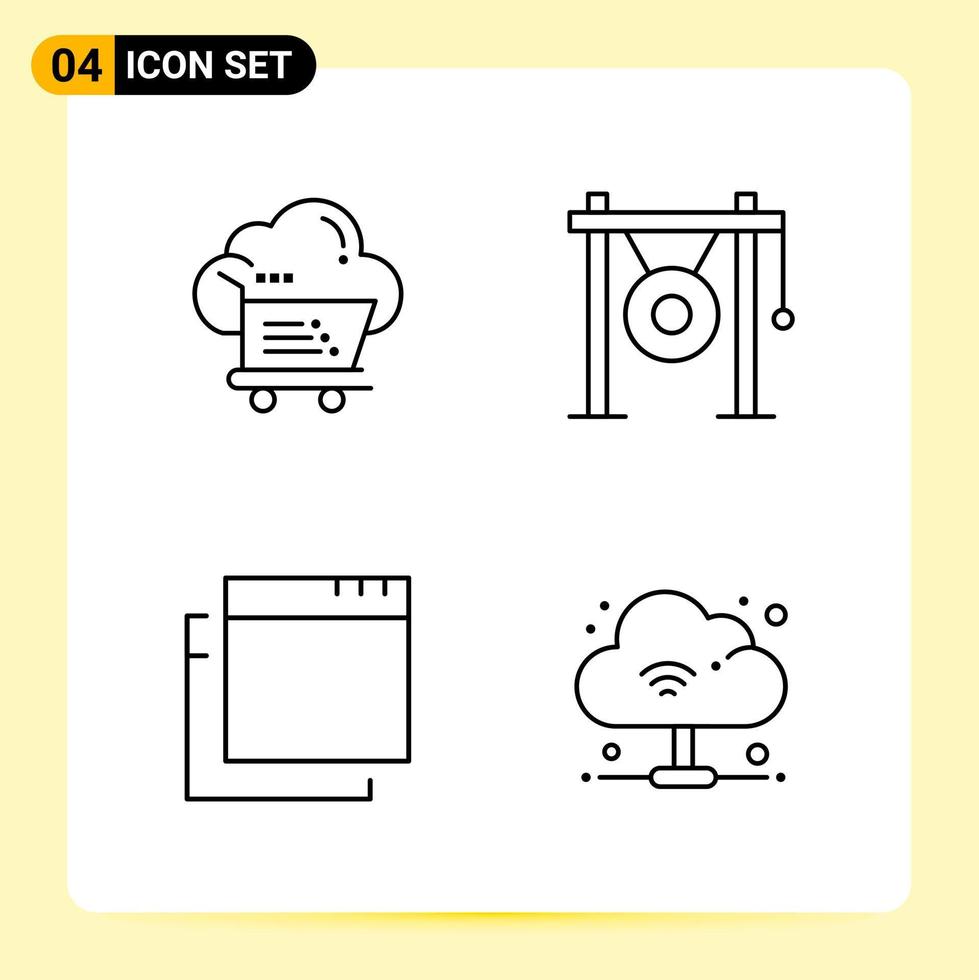 4 iconos creativos para el diseño moderno de sitios web y aplicaciones móviles receptivas 4 símbolos de contorno signos sobre fondo blanco paquete de 4 iconos fondo de vector de icono negro creativo