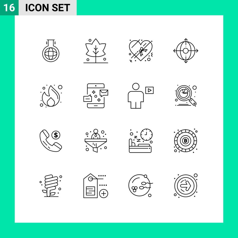 Group of 16 Outlines Signs and Symbols for money fire present business management Editable Vector Design Elements