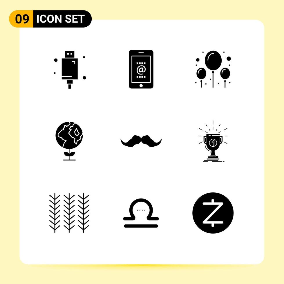 Universal Icon Symbols Group of 9 Modern Solid Glyphs of movember moustache phone globe eco Editable Vector Design Elements
