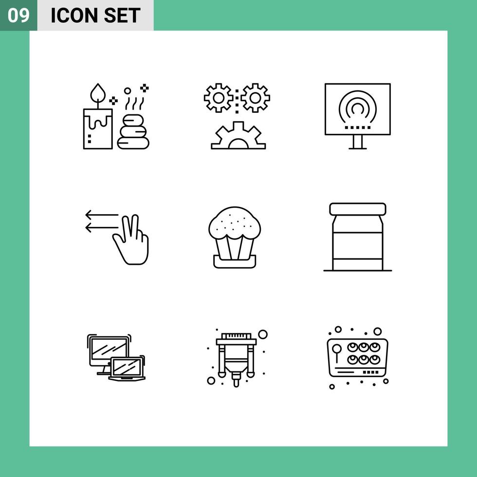 Universal Icon Symbols Group of 9 Modern Outlines of cup lefts desktop gesture stream Editable Vector Design Elements