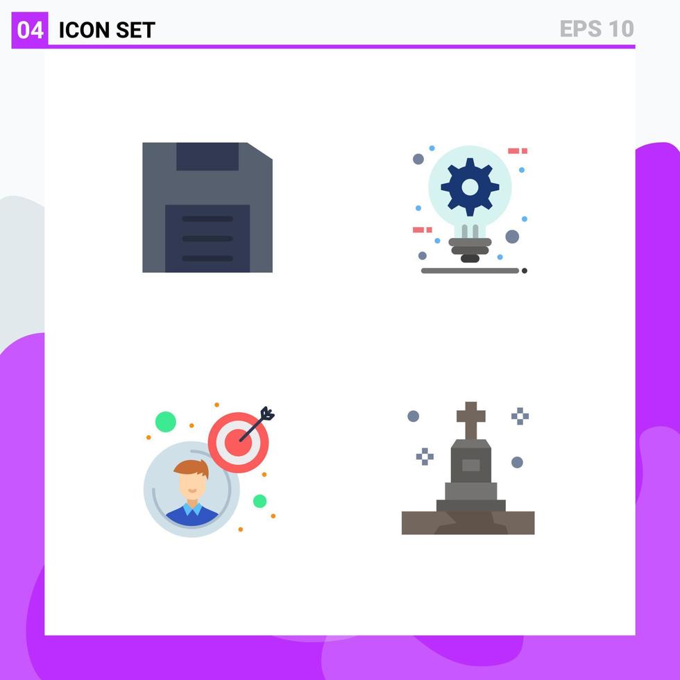 Modern Set of 4 Flat Icons Pictograph of computers idea floppy construction goal Editable Vector Design Elements