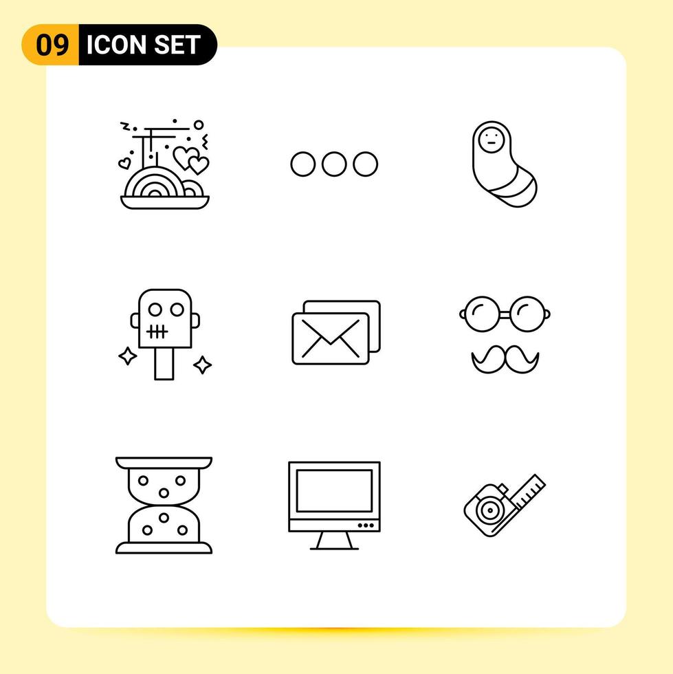 Pack of 9 creative Outlines of avatar mail baby business suit Editable Vector Design Elements
