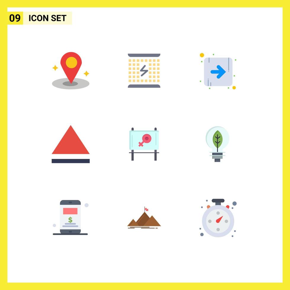 Flat Color Pack of 9 Universal Symbols of power nature arrow message board Editable Vector Design Elements