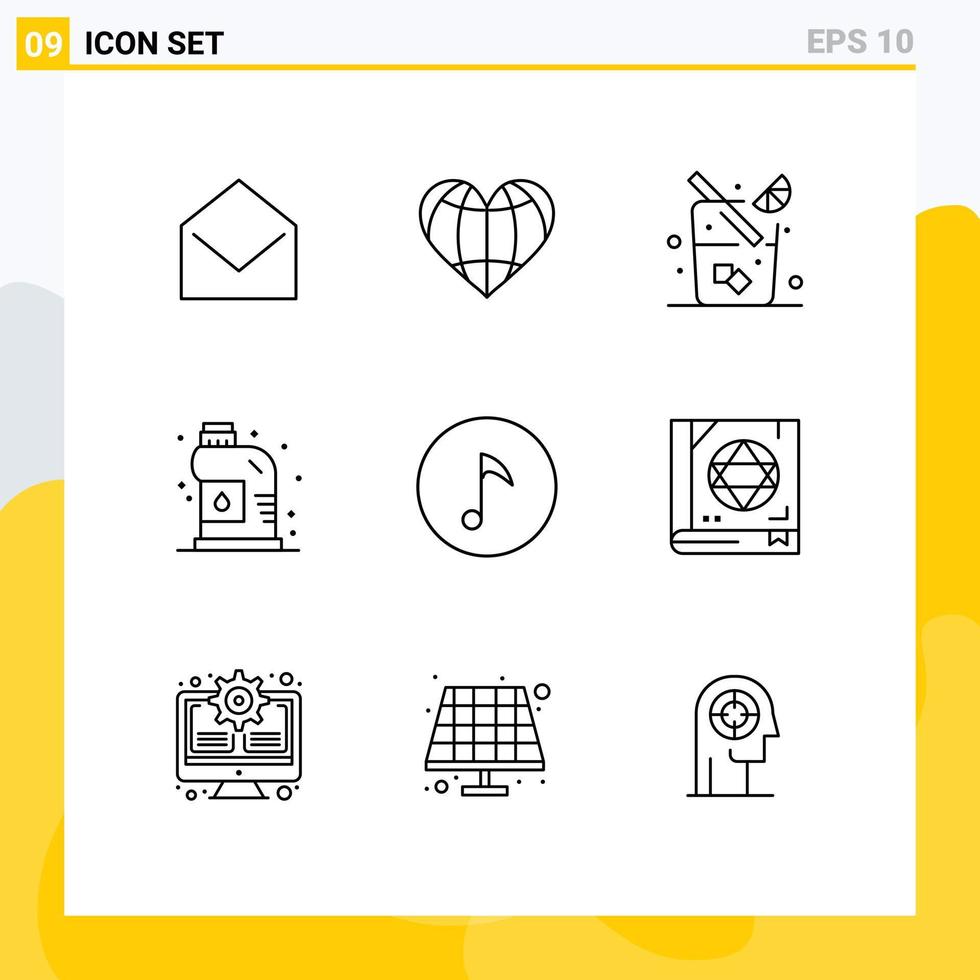 Pictogram Set of 9 Simple Outlines of music plumbing globe plumber cleaner Editable Vector Design Elements