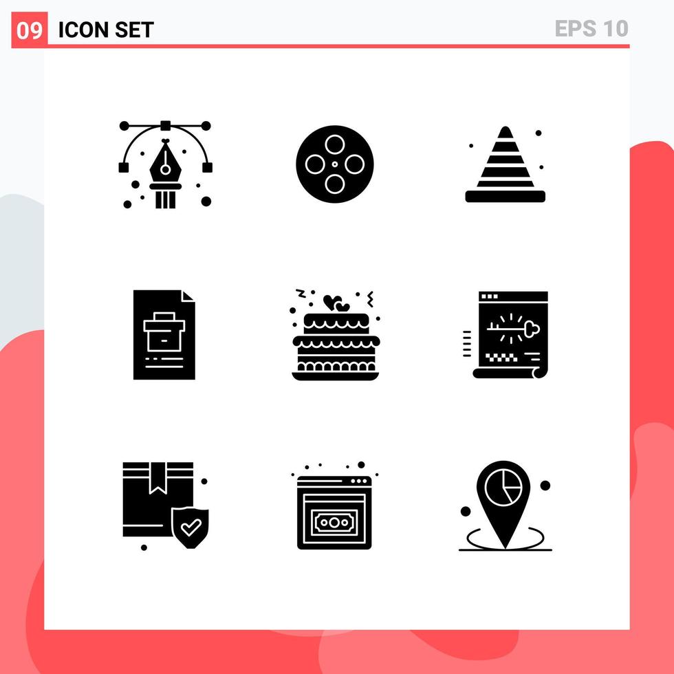 9 Universal Solid Glyph Signs Symbols of report document blocker corporate tool Editable Vector Design Elements