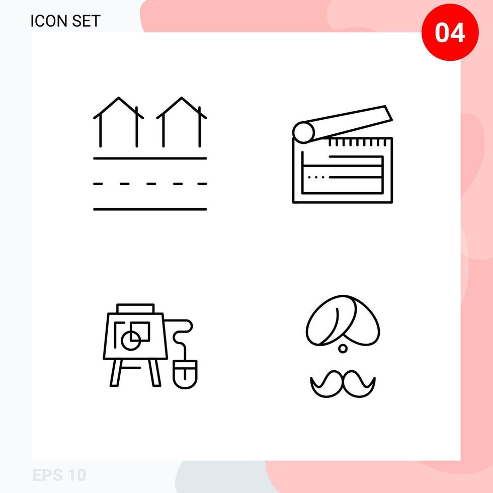 Vector Pack of 4 Icons in Line Style Creative Outline Pack isolated on White Background for Web and Mobile Creative Black Icon vector background