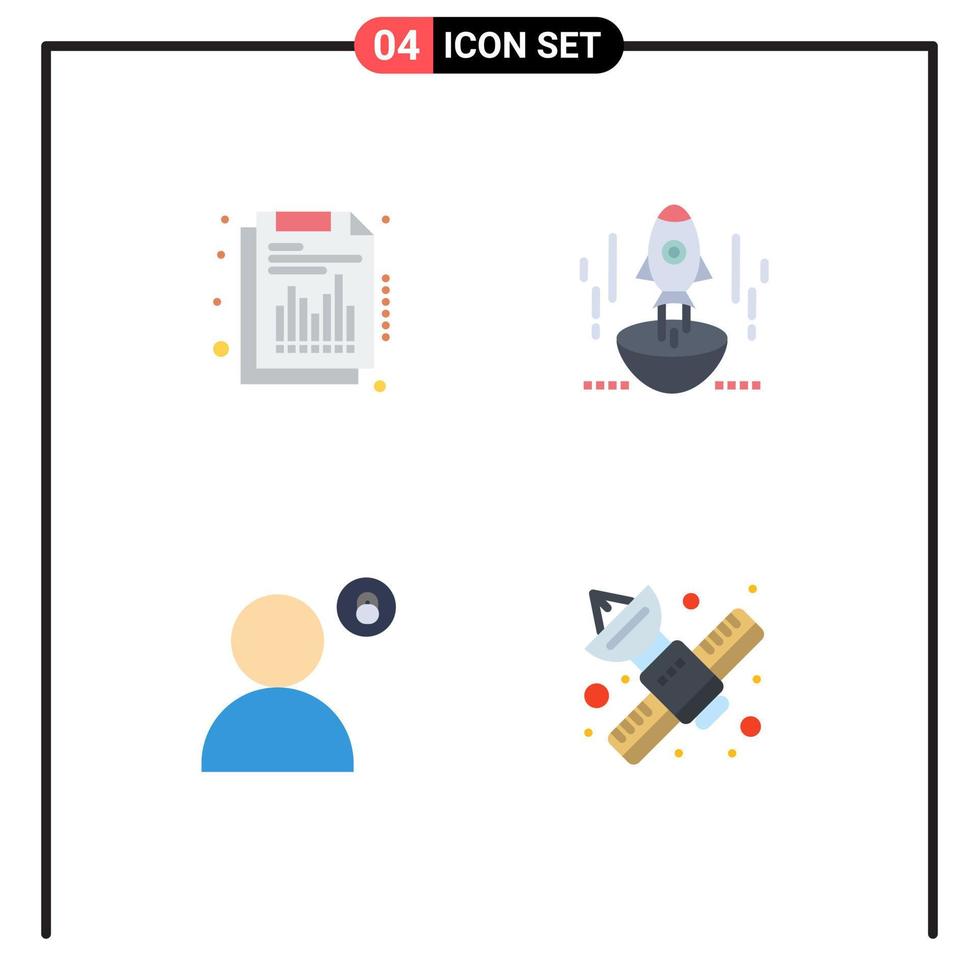 4 Creative Icons Modern Signs and Symbols of annual spaceship report business padlock Editable Vector Design Elements