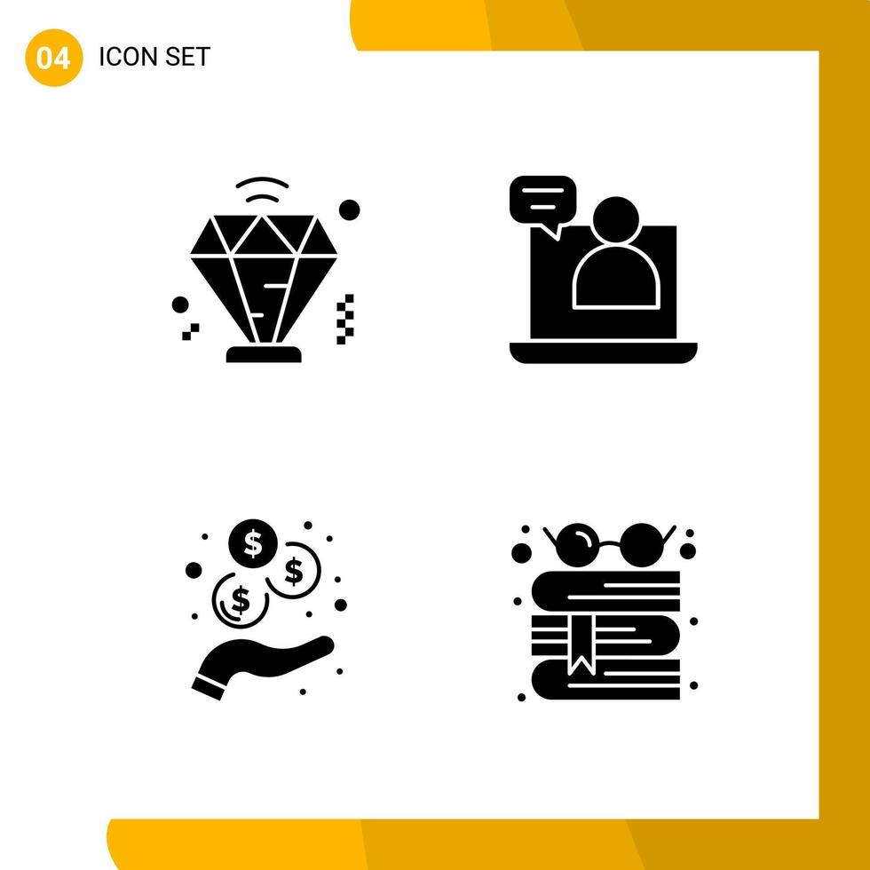 4 Icon Set Solid Style Icon Pack Glyph Symbols isolated on White Backgound for Responsive Website Designing Creative Black Icon vector background