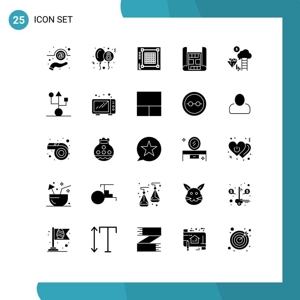 conjunto de 25 iconos modernos de la interfaz de usuario símbolos signos para el diseño de la construcción en la nube elementos de diseño vectorial editables del sitio web de construcción vector
