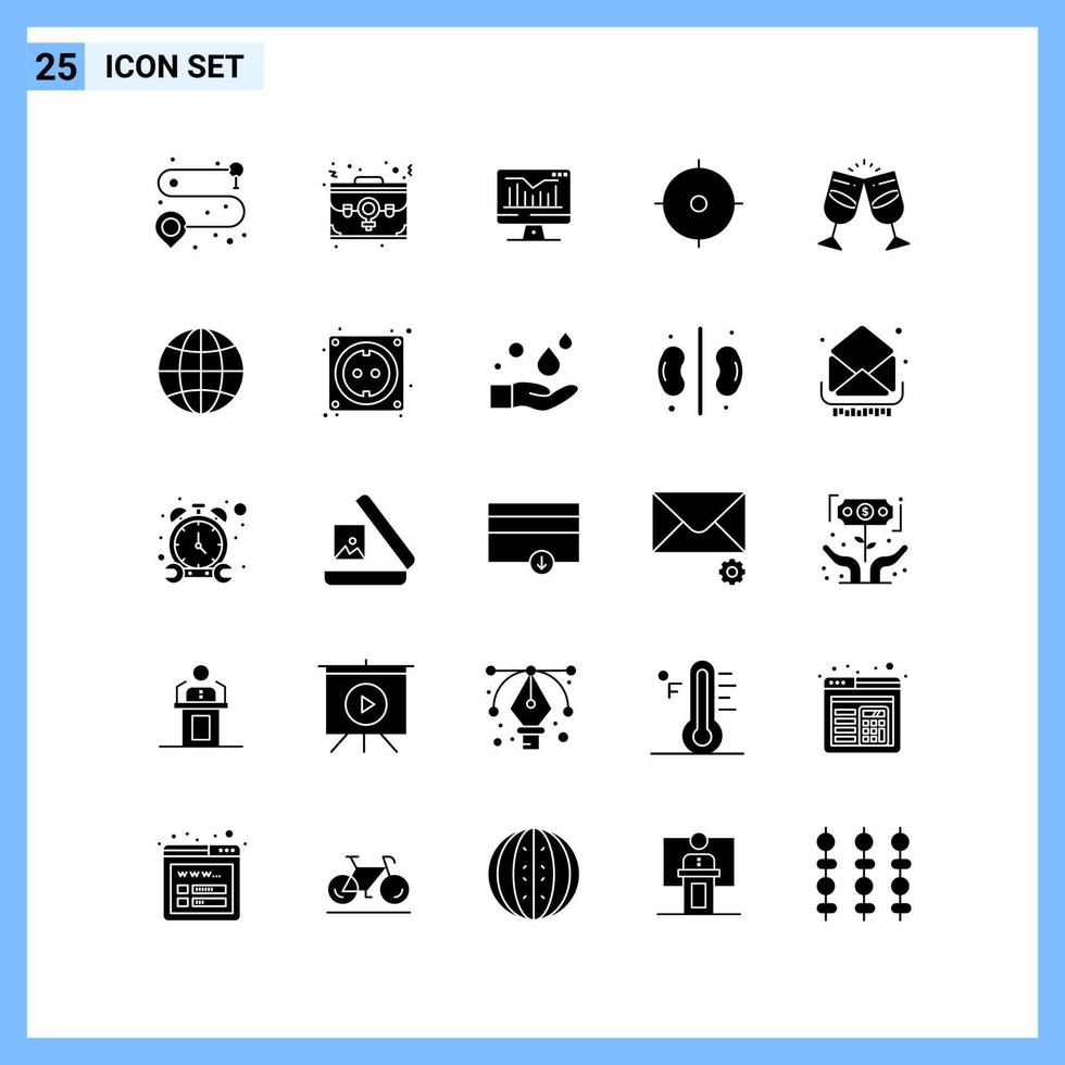 25 iconos estilo sólido símbolos de glifo creativo signo de icono sólido negro aislado sobre fondo blanco fondo de vector de icono negro creativo