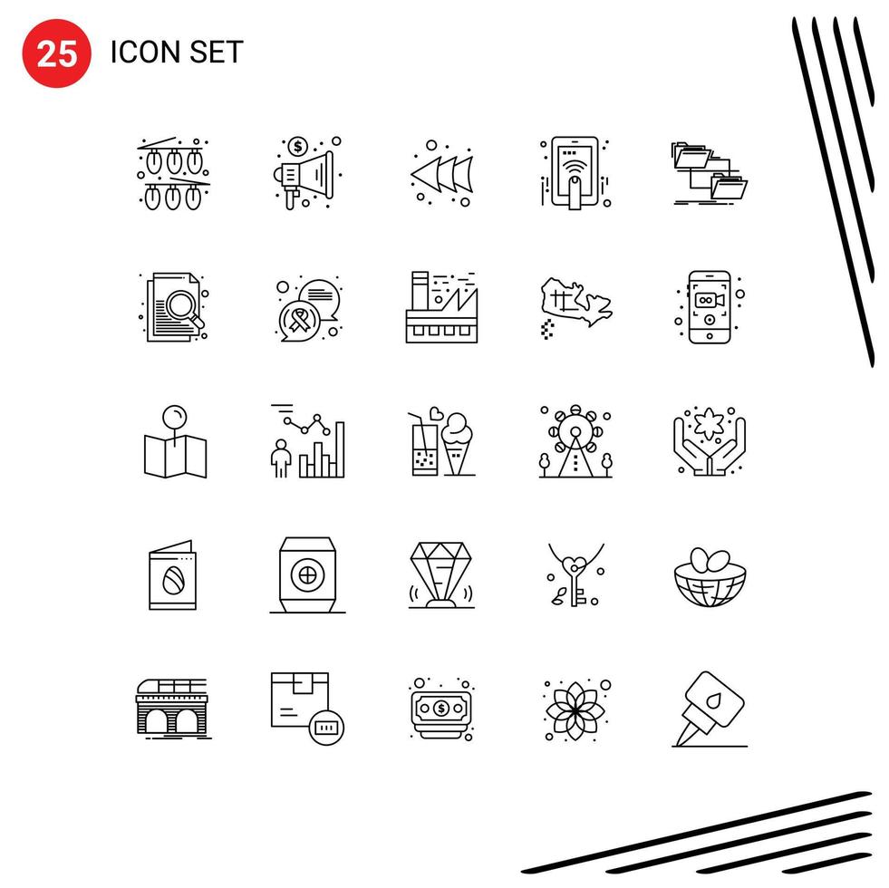 Line Pack of 25 Universal Symbols of management folder arrow gesture hand touch Editable Vector Design Elements