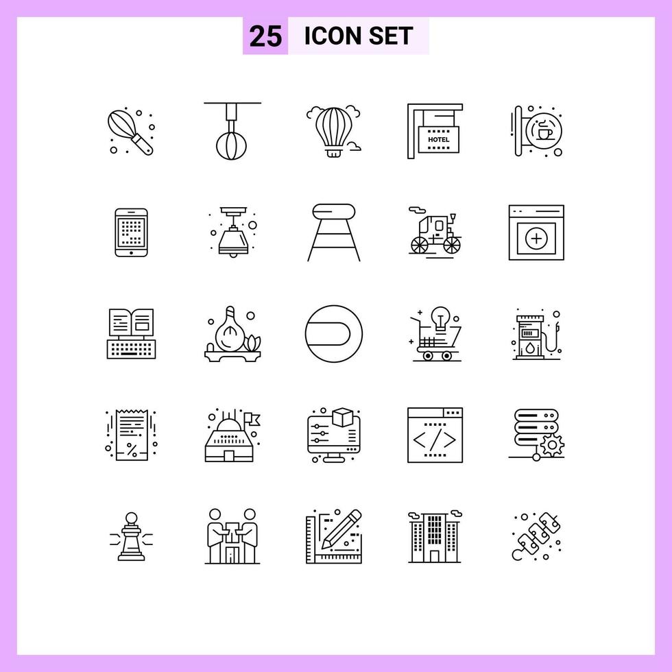 Modern Set of 25 Lines and symbols such as coffee hotel balloon holiday board Editable Vector Design Elements