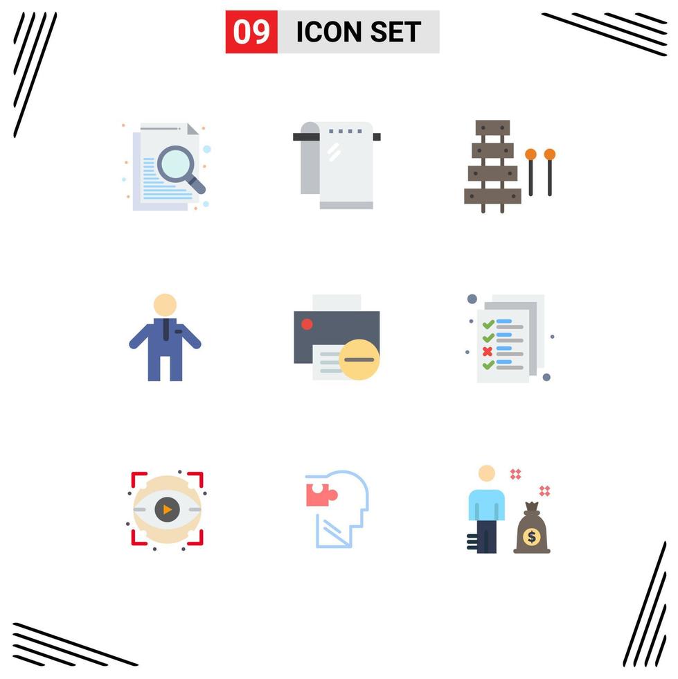 Set of 9 Vector Flat Colors on Grid for hardware devices instrument computers man Editable Vector Design Elements