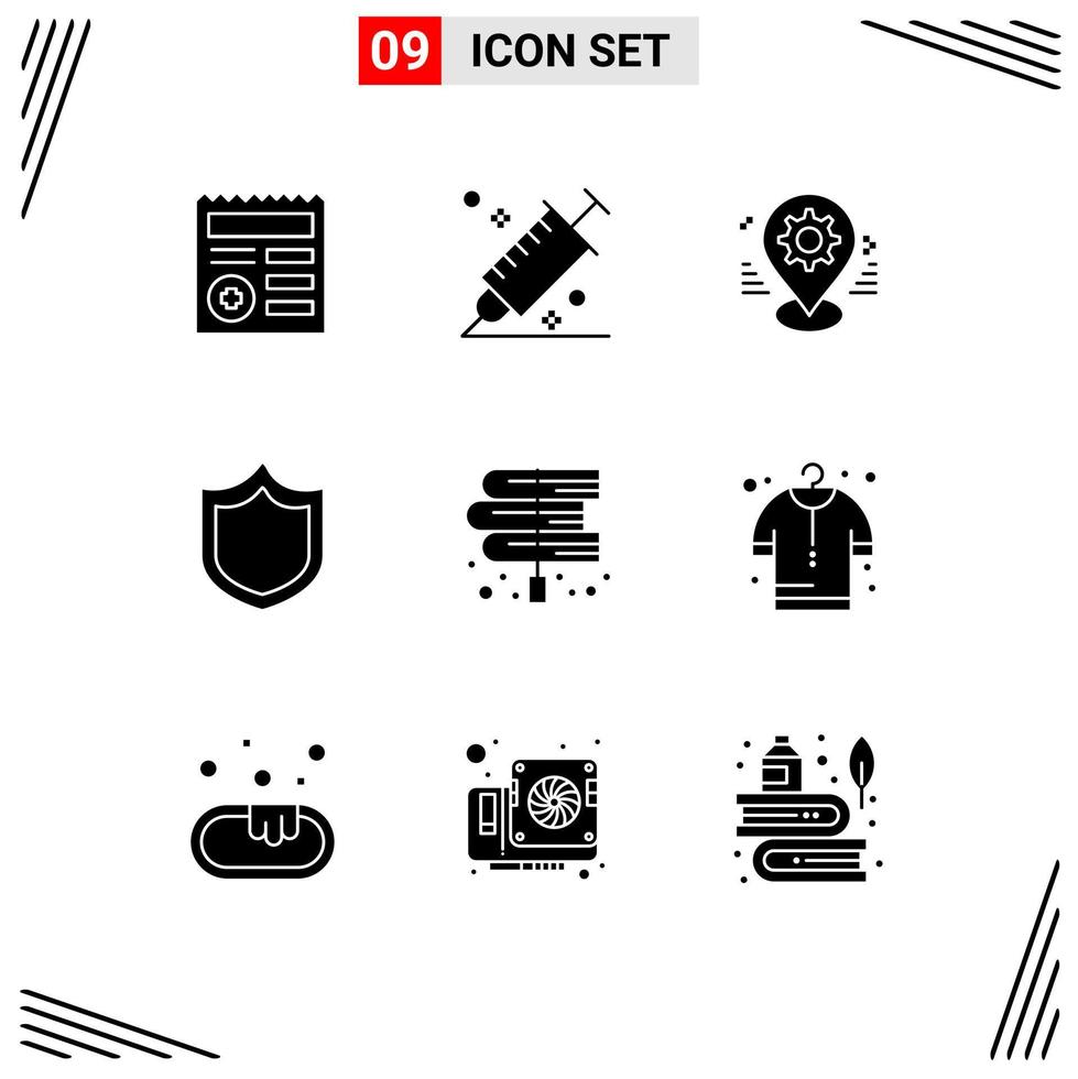 Set of 9 Modern UI Icons Symbols Signs for book protection tool defense pin Editable Vector Design Elements