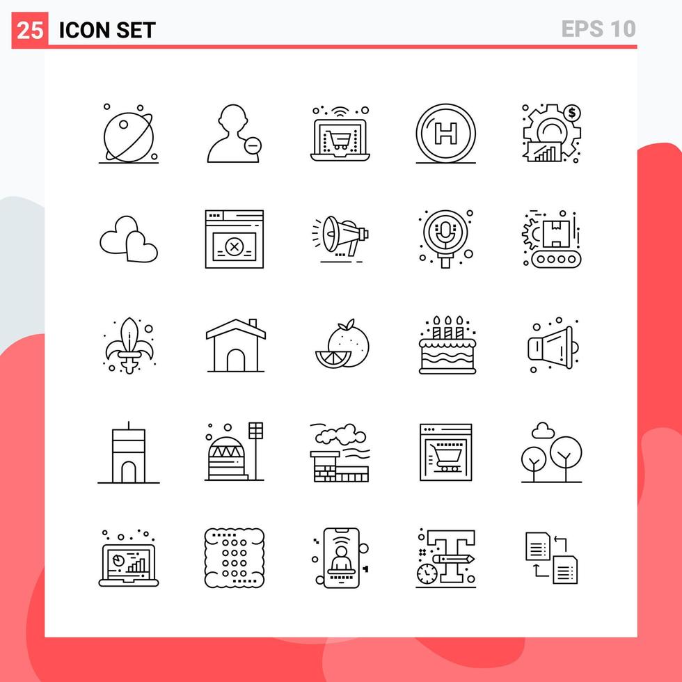 Collection of 25 Vector Icons in Line style Modern Outline Symbols for Web and Mobile Line Icon Sign Isolated on White Background 25 Icons Creative Black Icon vector background