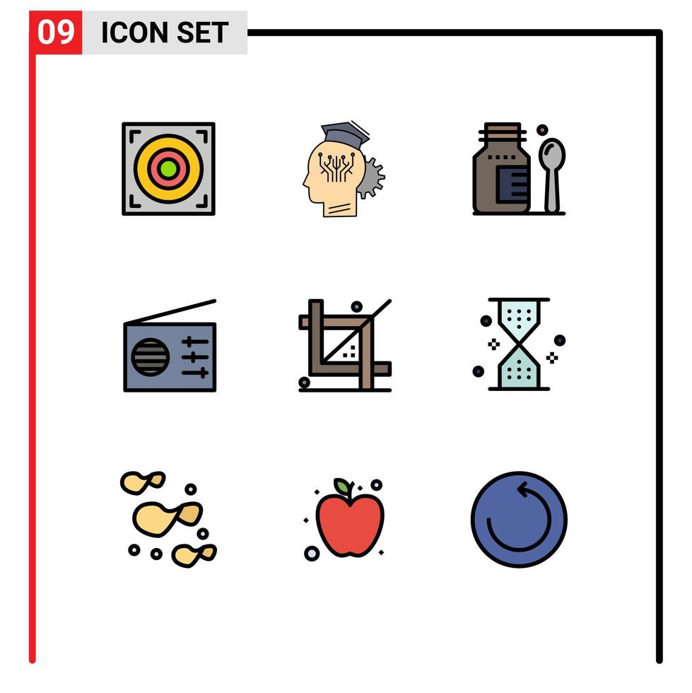 Group of 9 Filledline Flat Colors Signs and Symbols for development crop healthcare coding radio Editable Vector Design Elements