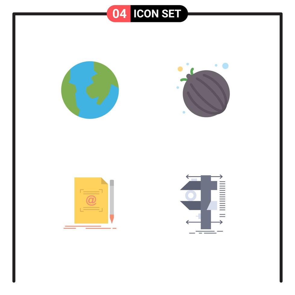 Pack of 4 Modern Flat Icons Signs and Symbols for Web Print Media such as world create onion letter caliper Editable Vector Design Elements