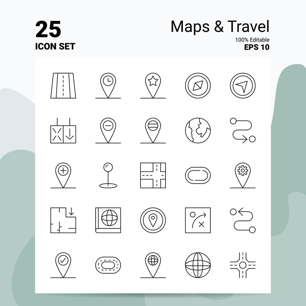 25 Maps  Travel Icon Set 100 Editable EPS 10 Files Business Logo Concept Ideas Line icon design vector