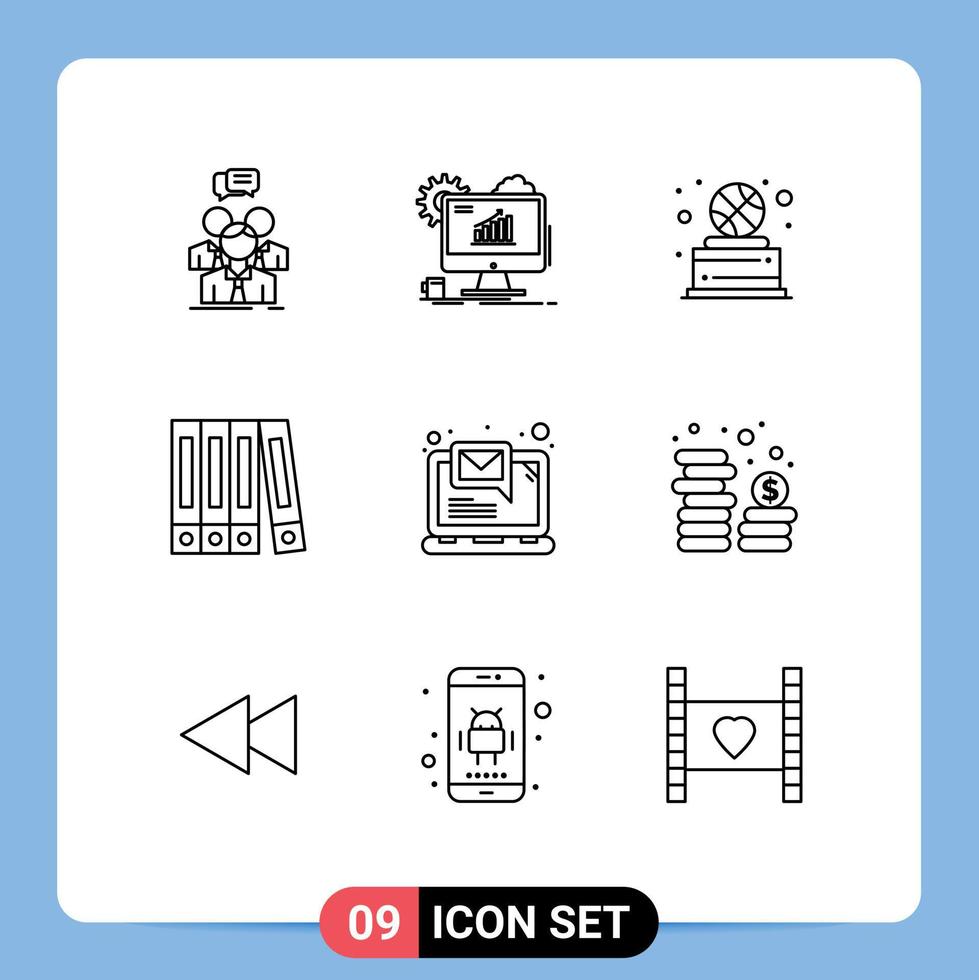 Modern Set of 9 Outlines Pictograph of email folder web file trophy Editable Vector Design Elements