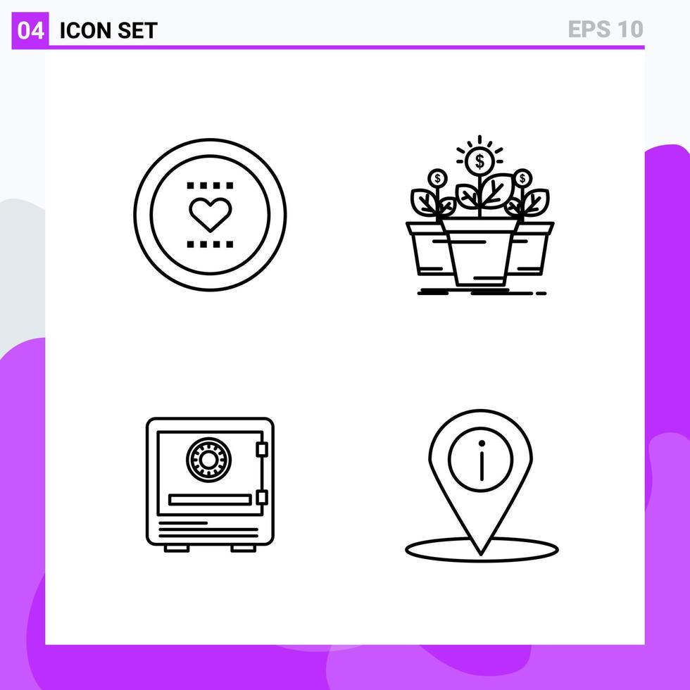 conjunto de 4 iconos en estilo de línea símbolos de contorno creativo para el diseño de sitios web y aplicaciones móviles signo de icono de línea simple aislado en fondo blanco 4 iconos creativo fondo de vector de icono negro