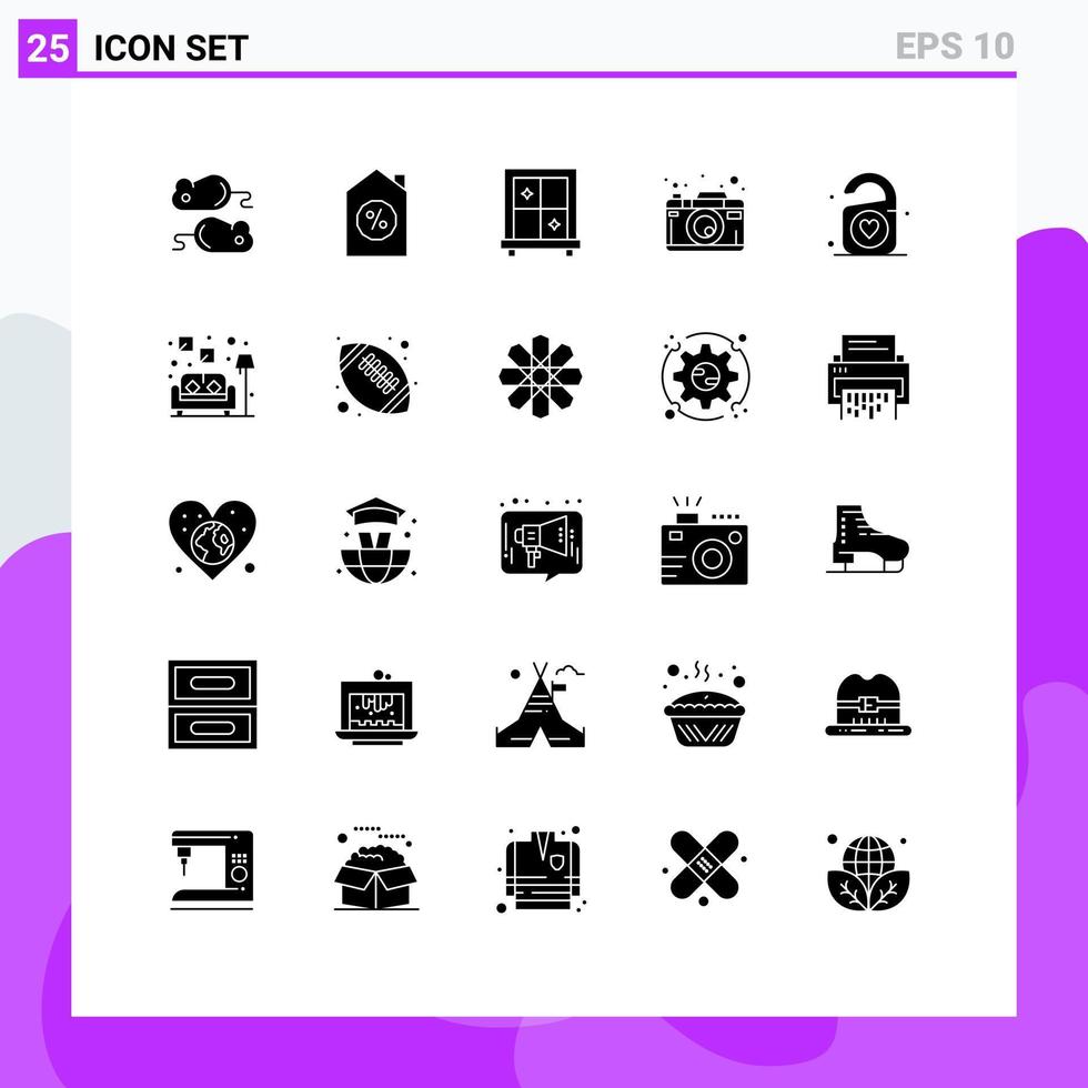 25 Creative Icons Modern Signs and Symbols of couch heart window love photography Editable Vector Design Elements