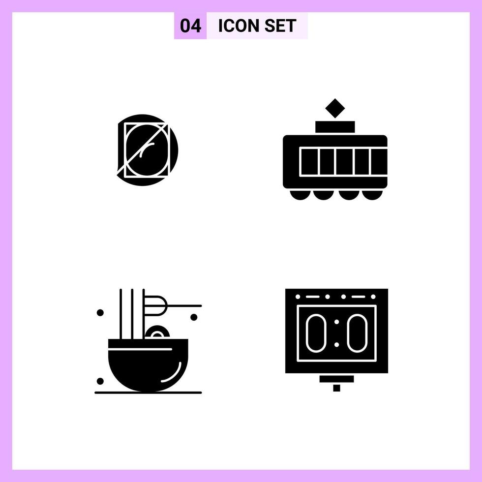 4 Icons in Solid Style Glyph Symbols on White Background Creative Vector Signs for Web mobile and Print Creative Black Icon vector background