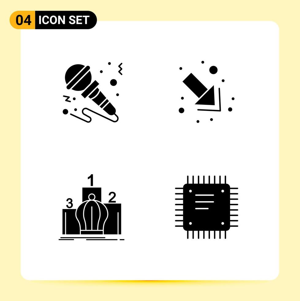 Universal Icon Symbols Group of 4 Modern Solid Glyphs of microphone king music down monarchy Editable Vector Design Elements