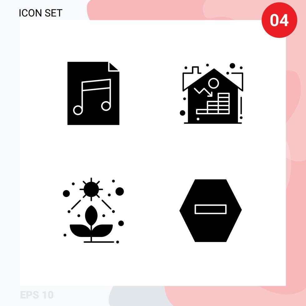 Group of 4 Solid Glyphs Signs and Symbols for audio plant estate asset ban Editable Vector Design Elements