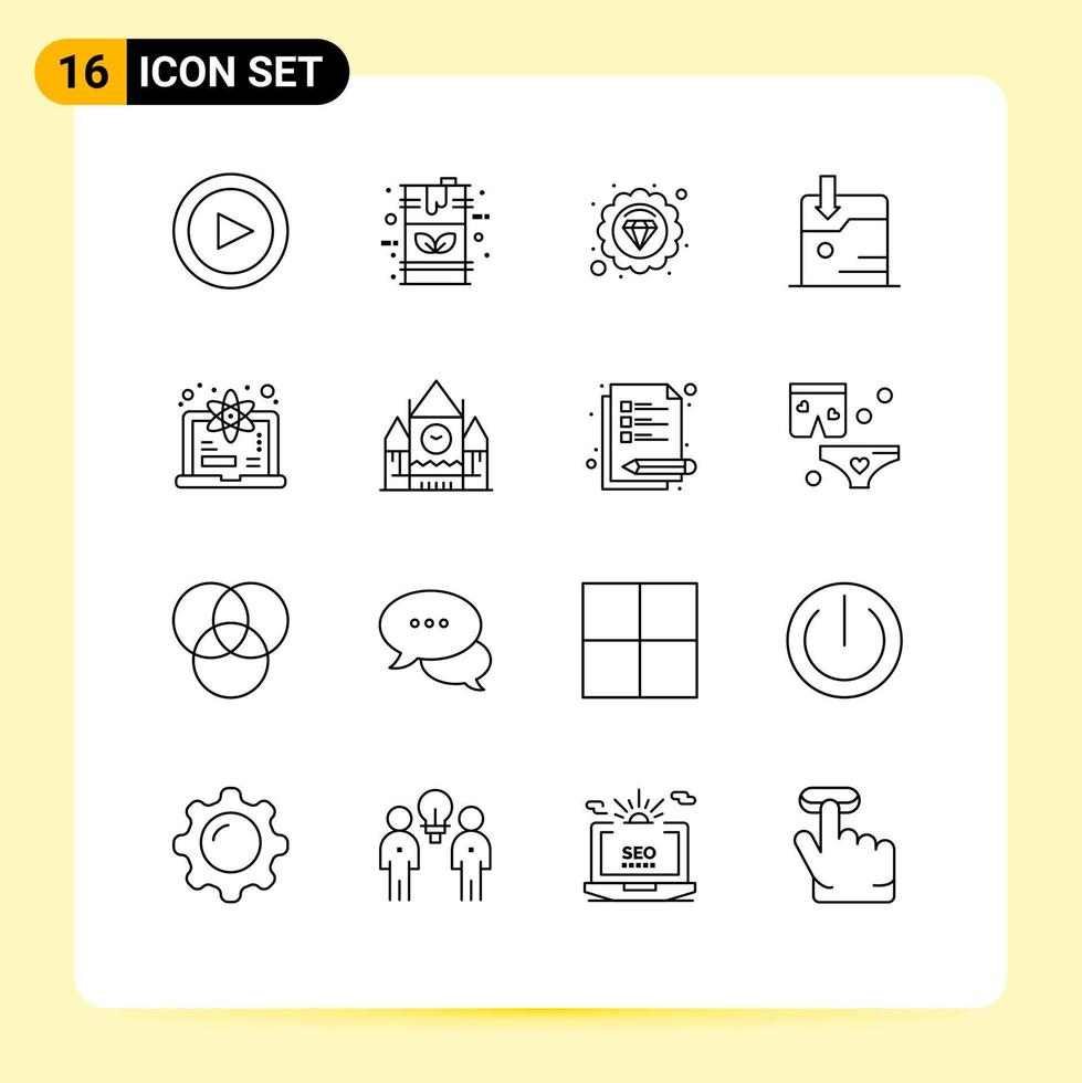 Set of 16 Modern UI Icons Symbols Signs for science degree premium computer download Editable Vector Design Elements