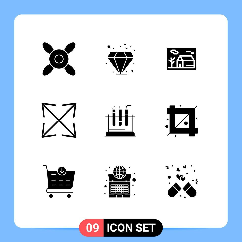 9 Universal Solid Glyphs Set for Web and Mobile Applications crop test real lab zoom Editable Vector Design Elements