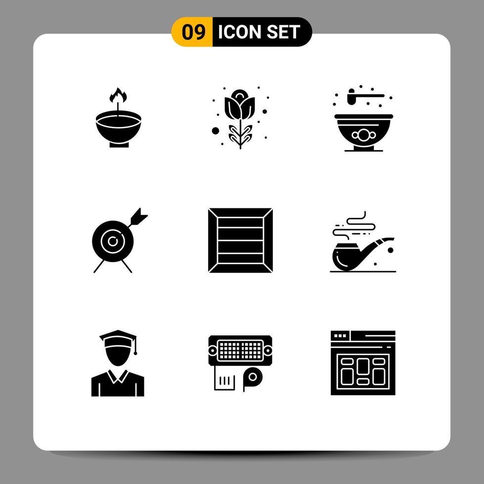 9 Universal Solid Glyph Signs Symbols of box aim flower target bowl Editable Vector Design Elements