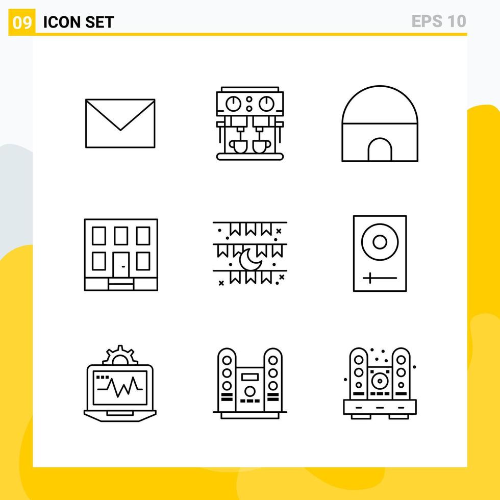 Collection of 9 Universal Line Icons Icon Set for Web and Mobile Creative Black Icon vector background